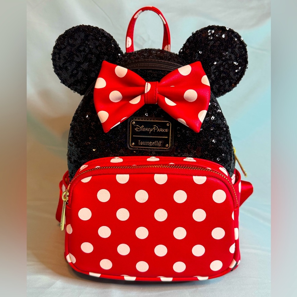 Disney Parks X Loungefly Minnie Mouse Sequin & Classic Red Polka Backpack